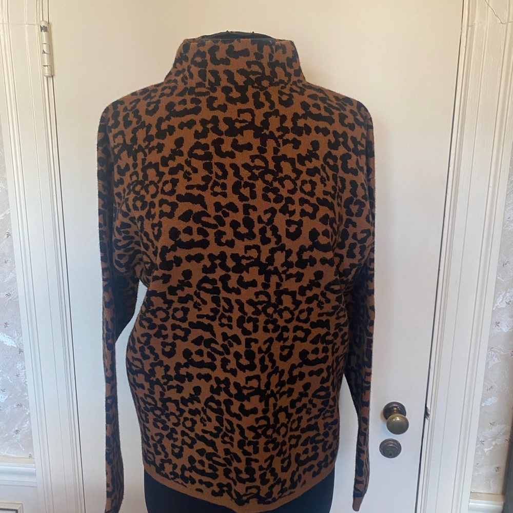 Leopard print sweater. Mock turtle neck